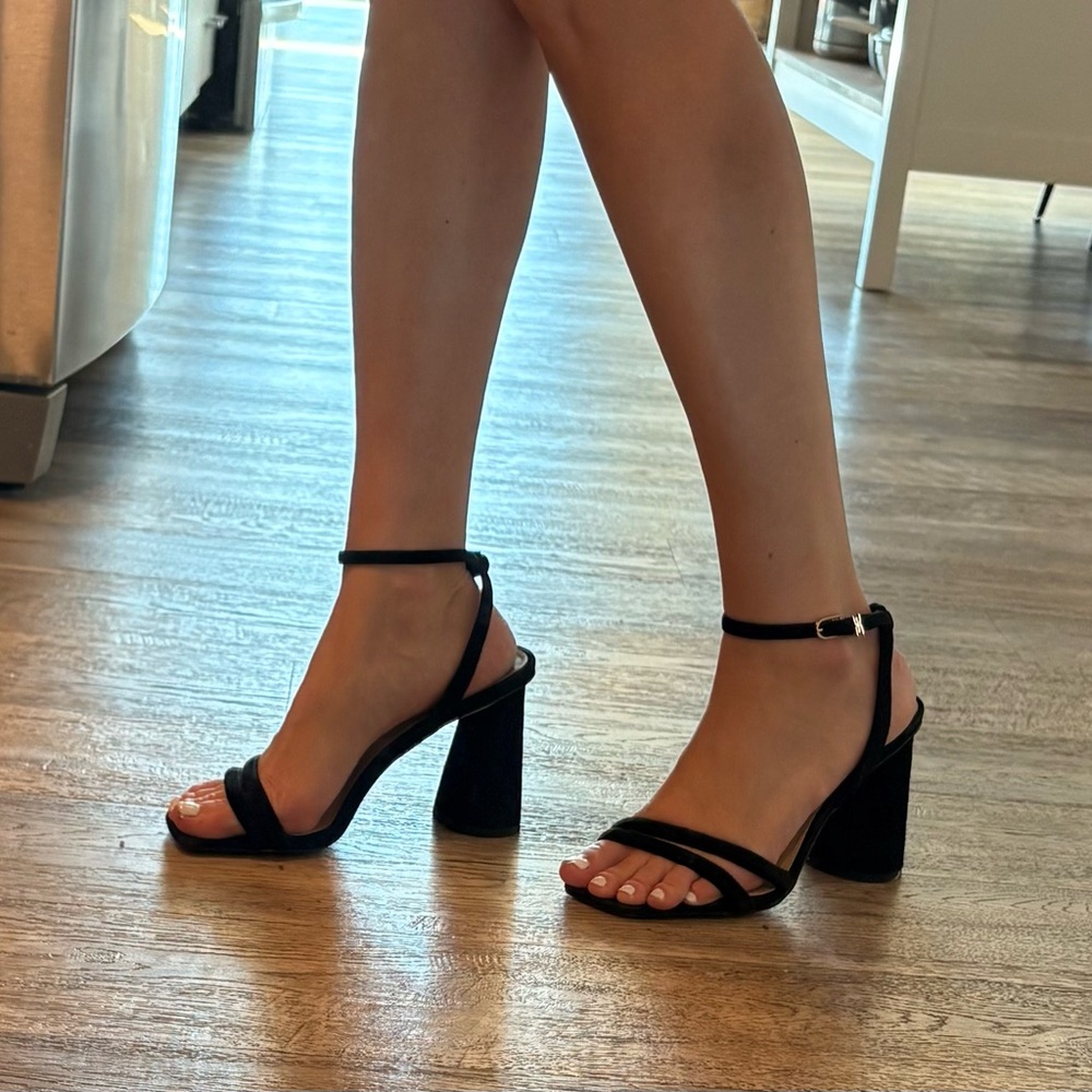 Sam Edelman Black Suede Square-Toe Block Heel Sandals - 5.5